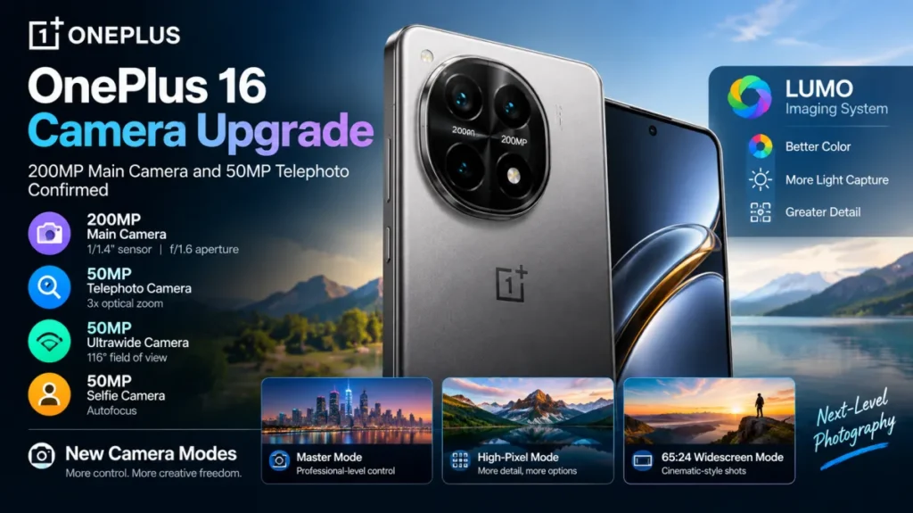 OnePlus 16 Camera Upgrade 200MP Main Camera and 50MP Telephoto