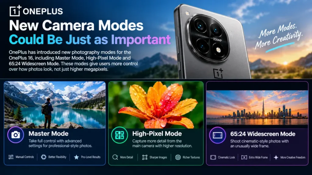 OnePlus 16 New Camera Modes Master, High-Pixel and 6524 Widescreen