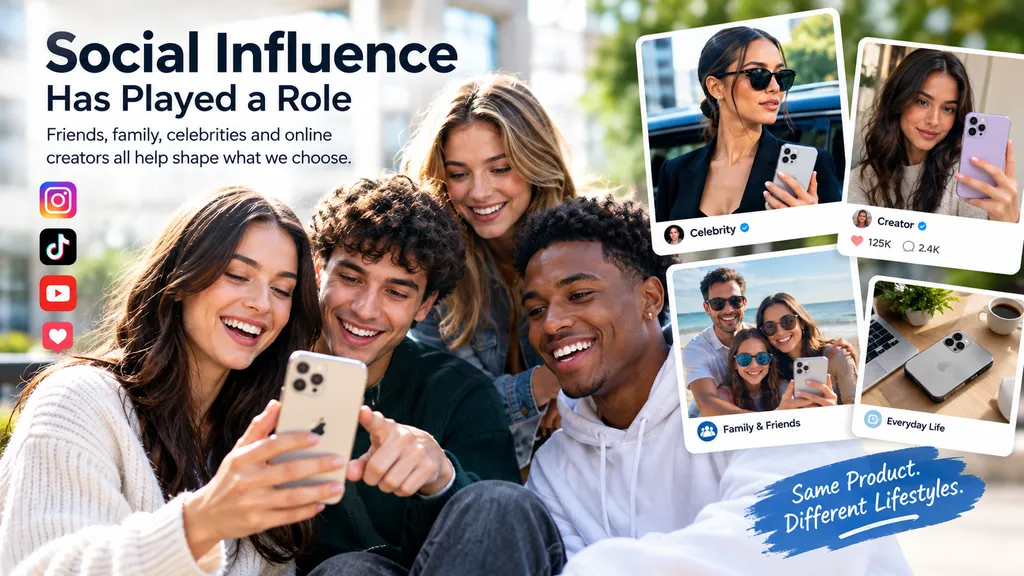Friends using iPhones with social media and lifestyle influences