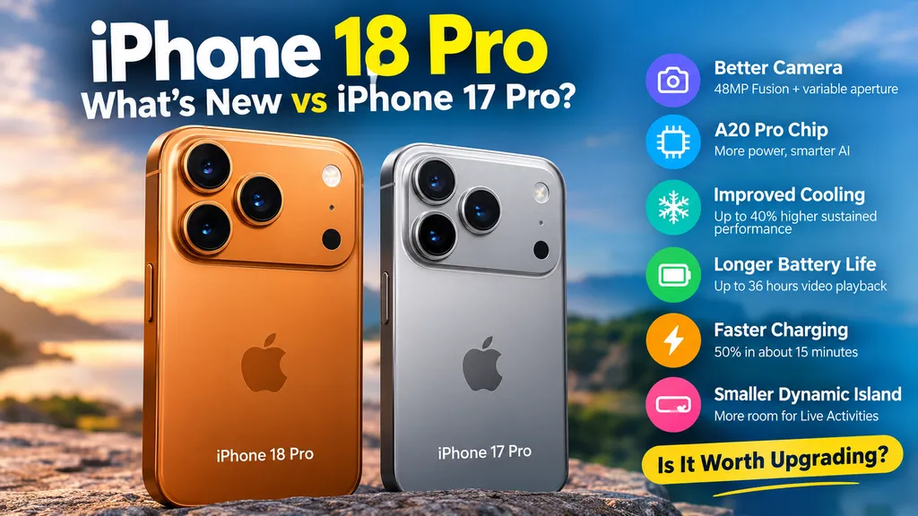 The iPhone 18 Pro introduces several upgrades, including a new camera system, A20 Pro chip, improved cooling and faster charging.