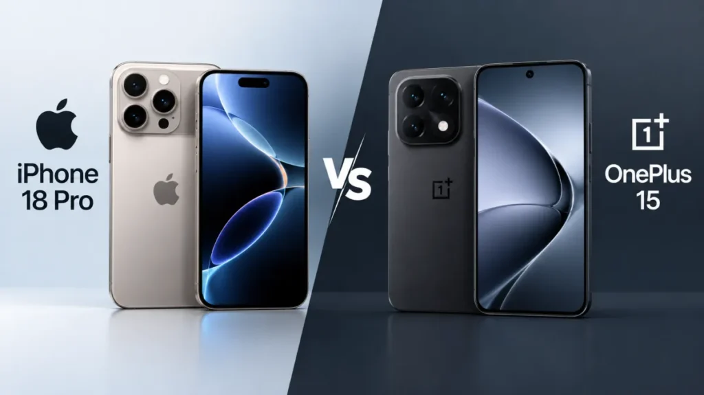 iPhone 18 Pro and OnePlus 15 compared side by side.