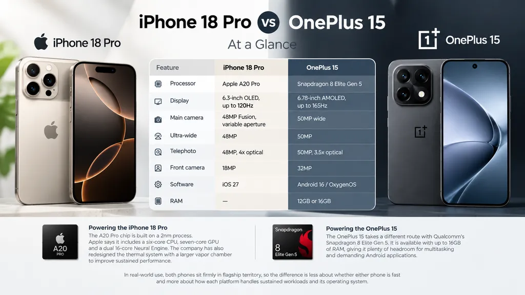 iPhone 18 Pro and OnePlus 15 performance comparison